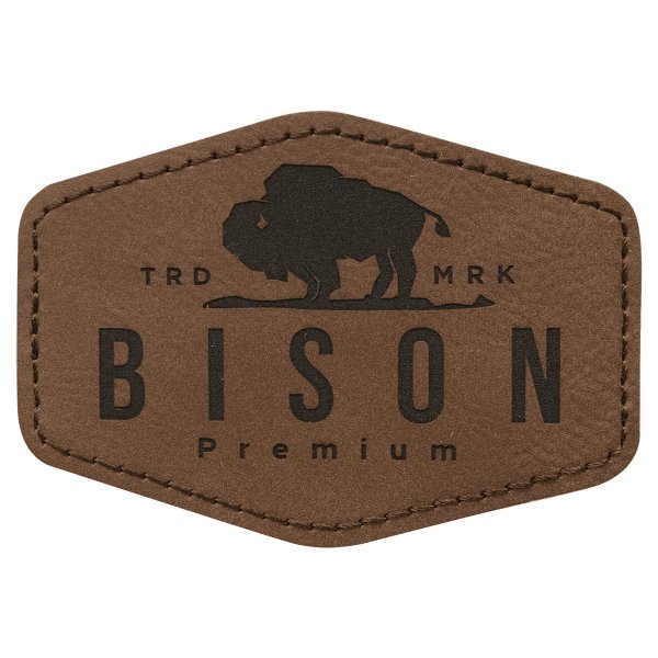 3 1/2" x 2 1/2" Dark Brown Engraved Faux Leather Hex Patch with Kota Pro Adhesive - Dark Brown