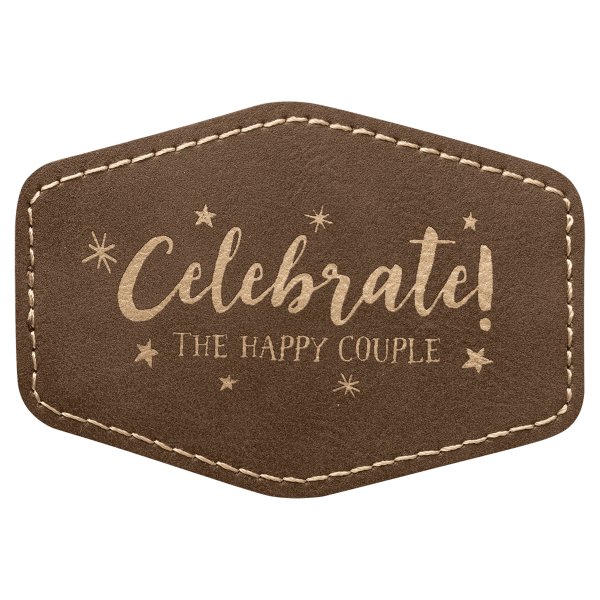 3 1/2" x 2 1/2" Rustic/Gold Engraved Faux Leather Hex Patch with Kota Pro Adhesive - Rustic