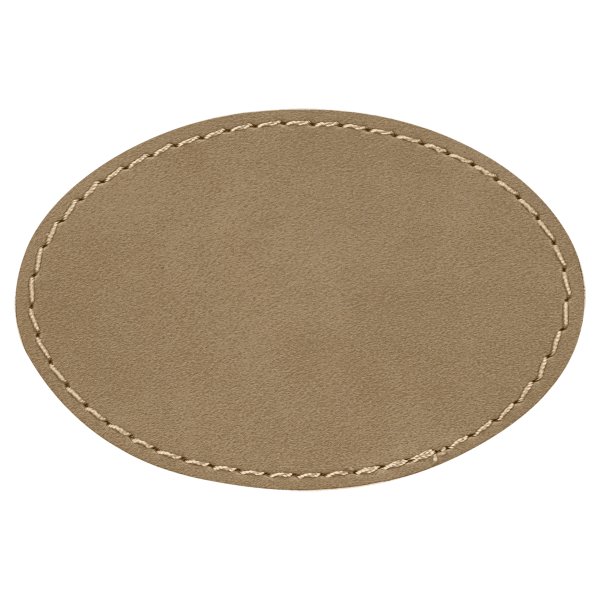 3" x 2" Light Brown Engraved Faux Leather Oval Patch with Kota Pro Adhesive - Light Brown