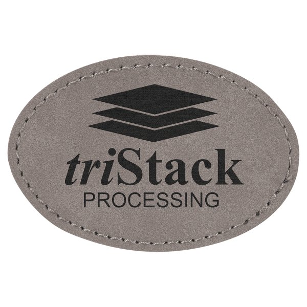 3" x 2" Gray Engraved Faux Leather Oval Patch with Kota Pro Adhesive - Gray
