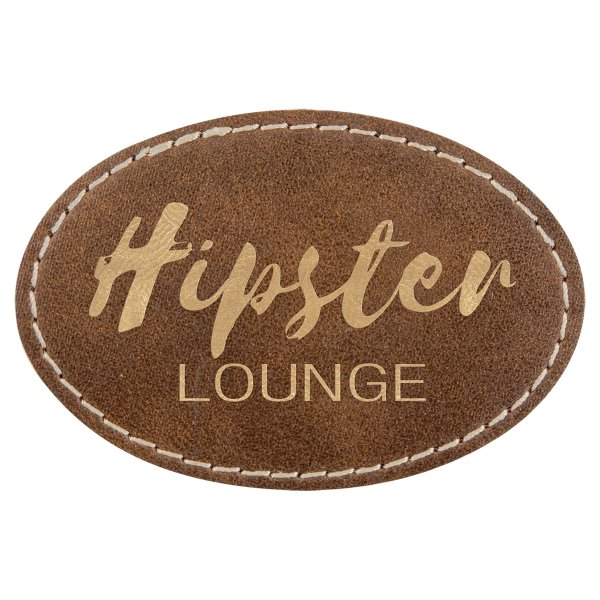 3" x 2" Rustic/Gold Engraved Faux Leather Oval Patch with Kota Pro Adhesive - Rustic