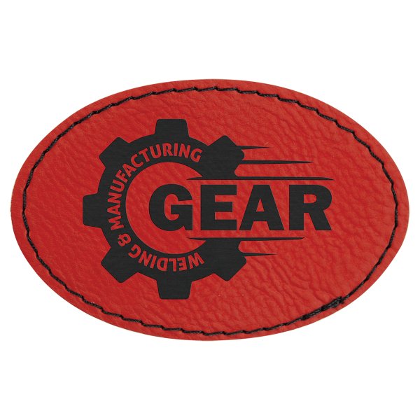 3" x 2" Red Engraved Faux Leather Oval Patch with Kota Pro Adhesive - Red
