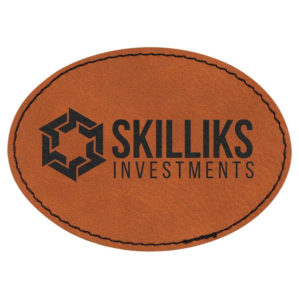 3 1/2" x 2 1/2" Rawhide Engraved Faux Leather Oval Patch with Kota Pro Adhesive - Rawhide