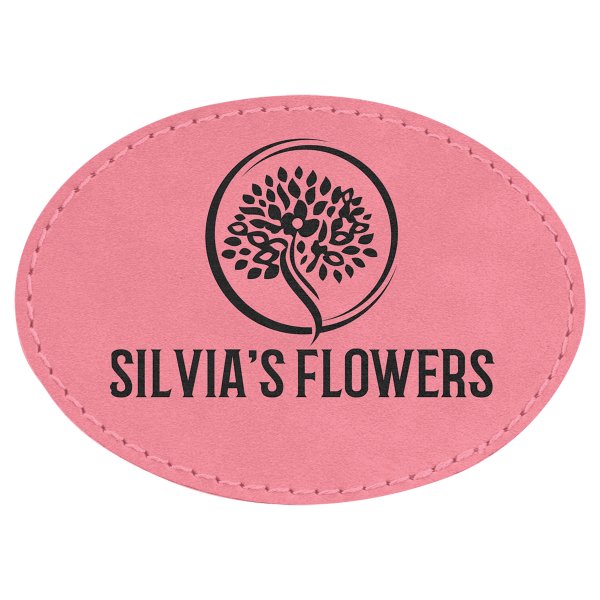 3 1/2" x 2 1/2" Pink Engraved Faux Leather Oval Patch with Kota Pro Adhesive - Pink