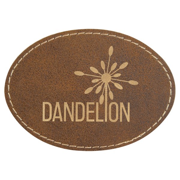 3 1/2" x 2 1/2" Rustic/Gold Engraved Faux Leather Oval Patch with Kota Pro Adhesive - Rustic