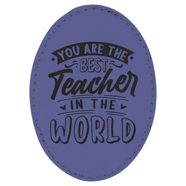 3 1/2" x 2 1/2" Purple Engraved Faux Leather Oval Patch with Kota Pro Adhesive - Purple