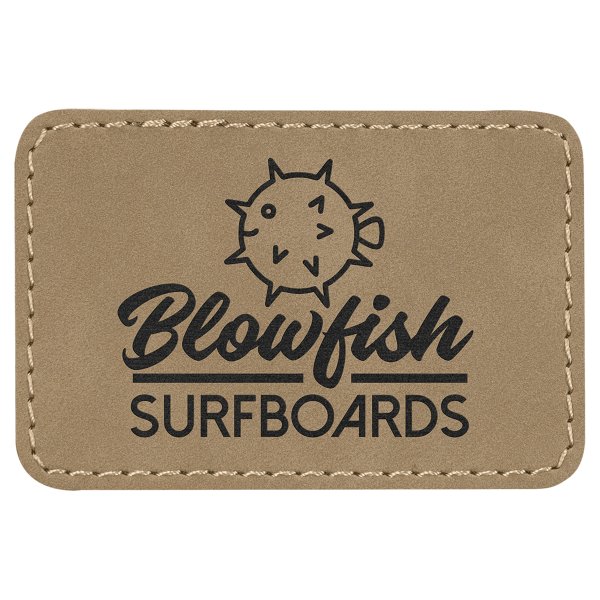 3" x 2" Light Brown Engraved Faux Leather Rectangle Patch with Kota Pro Adhesive - Light Brown