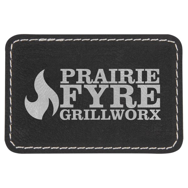 3" x 2" Black/Silver Engraved Faux Leather Rectangle Patch with Kota Pro Adhesive - Black