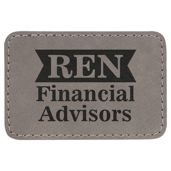 3" x 2" Gray Engraved Faux Leather Rectangle Patch with Kota Pro Adhesive - Gray