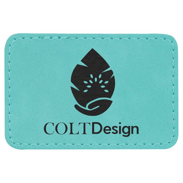 3" x 2" Teal Engraved Faux Leather Rectangle Patch with Kota Pro Adhesive - Teal