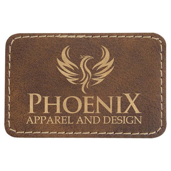 3" x 2" Rustic/Gold Engraved Faux Leather Rectangle Patch with Kota Pro Adhesive - Rustic