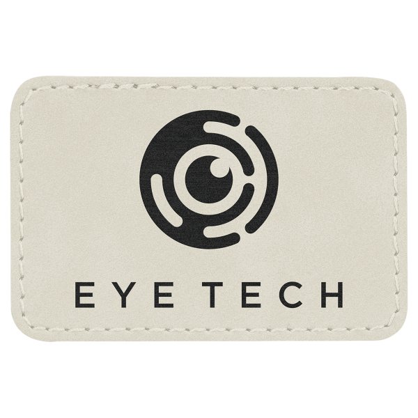 3" x 2" White Engraved Faux Leather Rectangle Patch with Kota Pro Adhesive - White