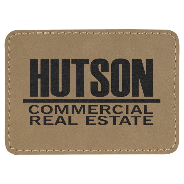 3 1/2" x 2 1/2" Light Brown Engraved Faux Leather Rectangle Patch with Kota Pro Adhesive - Light Brown
