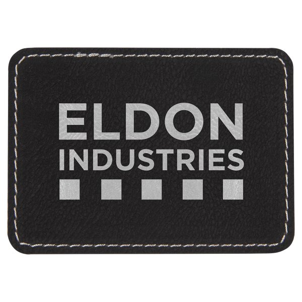 3 1/2" x 2 1/2" Black/Silver Engraved Faux Leather Rectangle Patch with Kota Pro Adhesive - Black