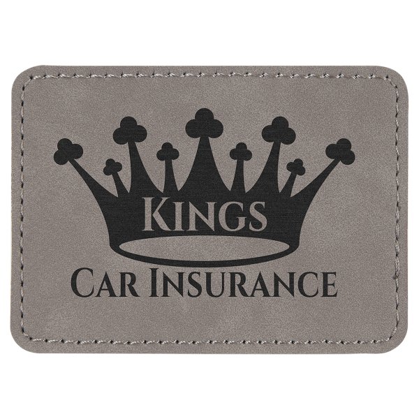 3 1/2" x 2 1/2" Gray Engraved Faux Leather Rectangle Patch with Kota Pro Adhesive - Gray