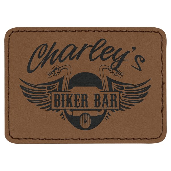 3 1/2" x 2 1/2" Dark Brown Engraved Faux Leather Rectangle Patch with Kota Pro Adhesive - Dark Brown