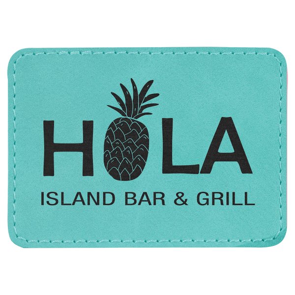 3 1/2" x 2 1/2" Teal Engraved Faux Leather Rectangle Patch with Kota Pro Adhesive - Teal