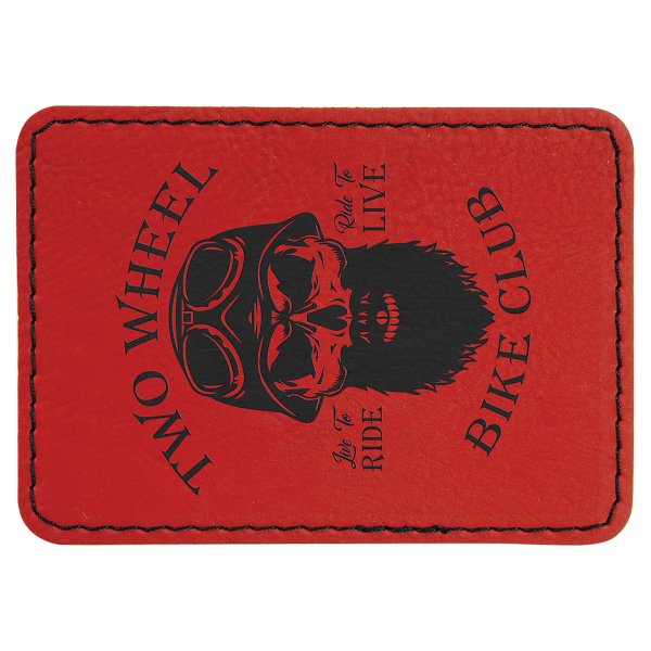 3 1/2" x 2 1/2" Red Engraved Faux Leather Rectangle Patch with Kota Pro Adhesive - Red