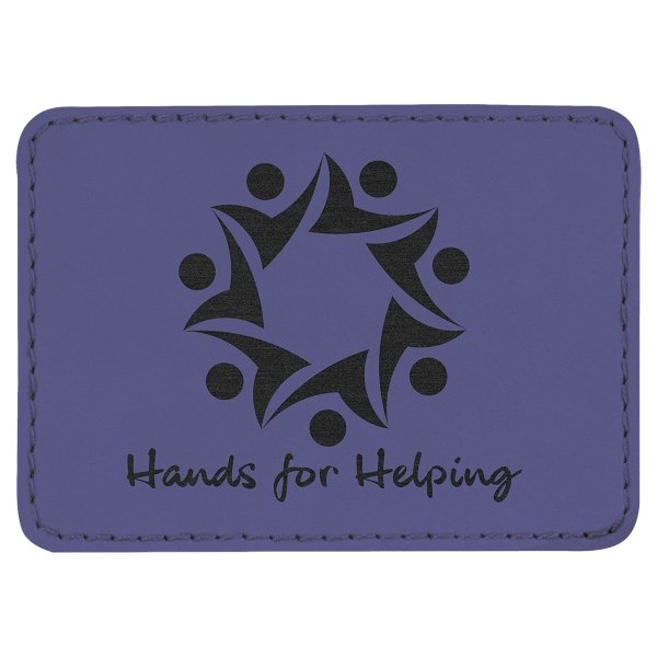 3 1/2" x 2 1/2" Purple Engraved Faux Leather Rectangle Patch with Kota Pro Adhesive - Purple