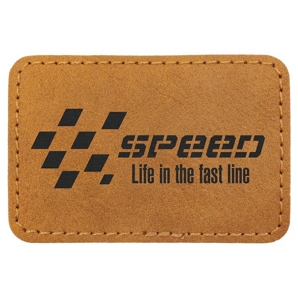 3" x 2" Light Brown Premier Engraved Faux Leather Rectangle Patch with Kota Pro Adhesive - Creekside Collection - Light Brown