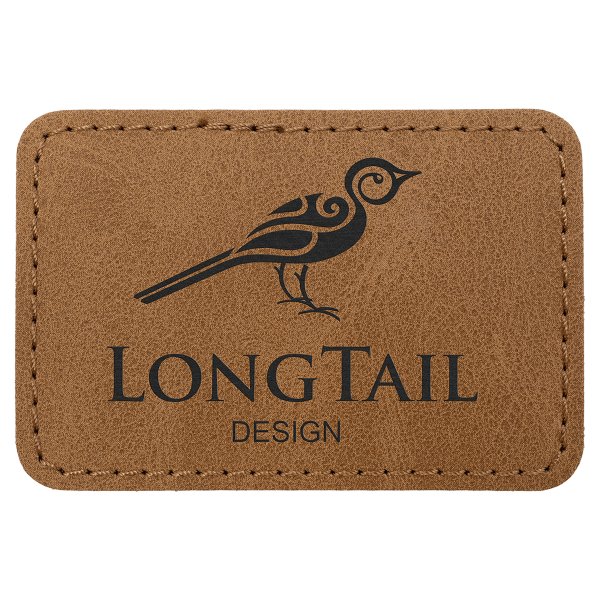 3" x 2" Medium Brown Premier Engraved Faux Leather Rectangle Patch with Kota Pro Adhesive - Creekside Collection - Medium Brown