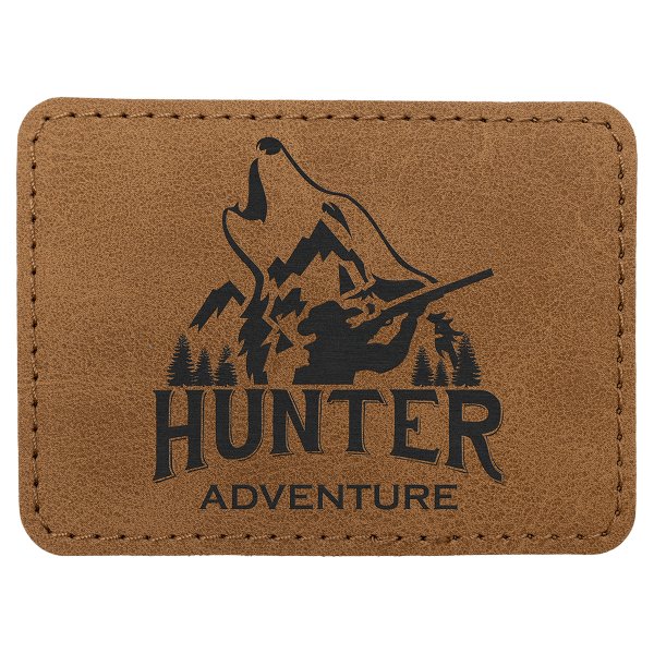 3 1/2" x 2 1/2" Medium Brown Premier Engraved Faux Leather Rectangle Patch with Kota Pro Adhesive - Creekside Collection - Medium Brown
