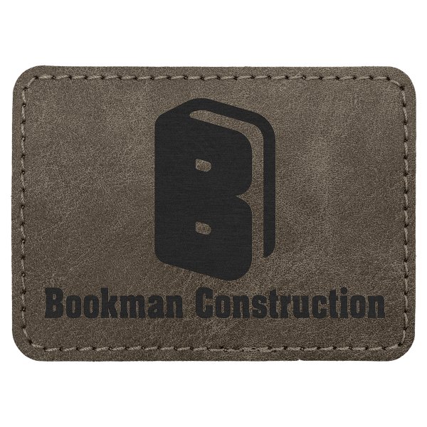 3 1/2" x 2 1/2" Dark Gray Premier Engraved Faux Leather Rectangle Patch with Kota Pro Adhesive - Creekside Collection - Dark Gray