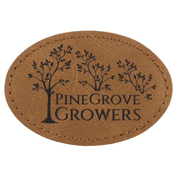 3" x 2" Medium Brown Premier Engraved Faux Leather Oval Patch with Kota Pro Adhesive - Creekside Collection - Medium Brown
