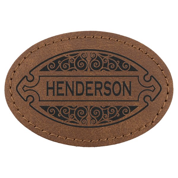 3" x 2" Dark Brown Premier Engraved Faux Leather Oval Patch with Kota Pro Adhesive -Creekside Collection - Dark Brown