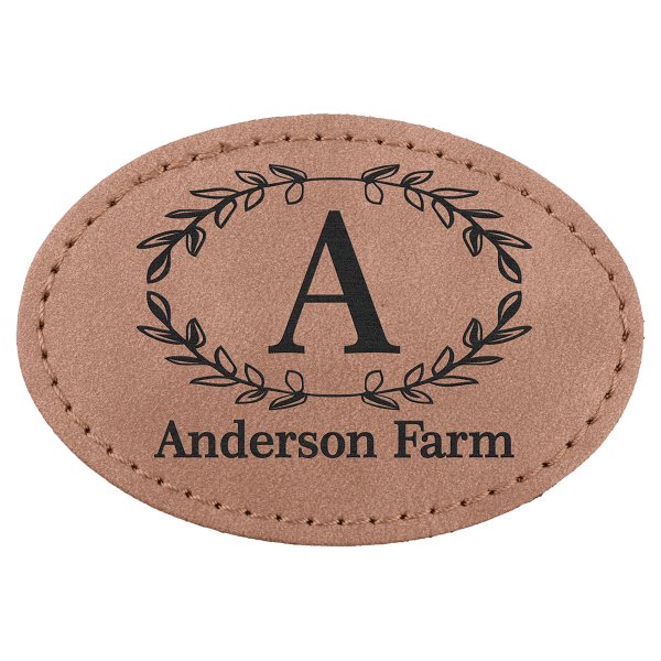 3" x 2" Blush Premier Engraved Faux Leather Oval Patch with Kota Pro Adhesive - Creekside Collection - Blush