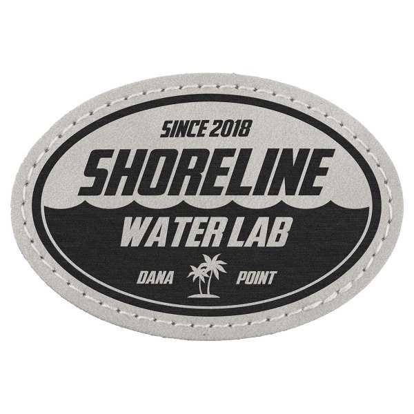 3" x 2" Light Gray Premier Engraved Faux Leather Oval Patch with Kota Pro Adhesive - Creekside Collection - Light Gray