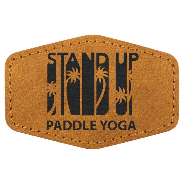 3" x 2" Light Brown Premier Engraved Faux Leather Hex Patch with Kota Pro Adhesive- Creekside Collection - Light Brown