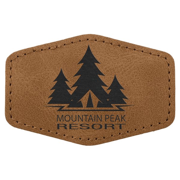3" x 2" Medium Brown Premier Engraved Faux Leather Hex Patch with Kota Pro Adhesive - Creekside Collection - Medium Brown