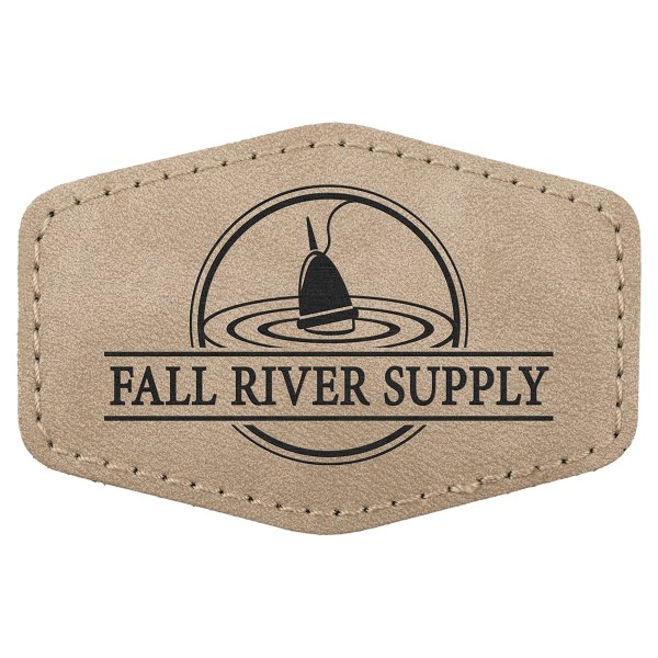 3" x 2" Light Tan Premier Engraved Faux Leather Hex Patch with Kota Pro Adhesive - Creekside Collection - Light Tan