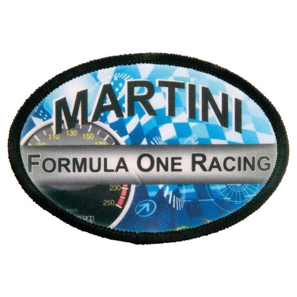 3" x 2" Oval Custom Printed Patch with Adhesive & Black Border - White/Black