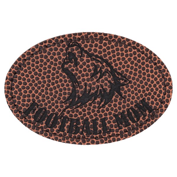 3" x 2" Oval Football Engraved Faux Leather Patch with Adhesive - Brown