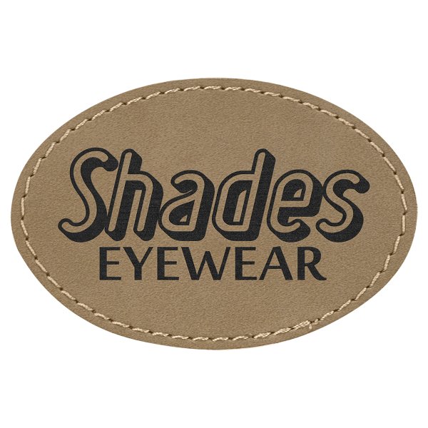 3" x 2" Oval Light Brown Engraved Faux Leather Patch with Adhesive - Light Brown
