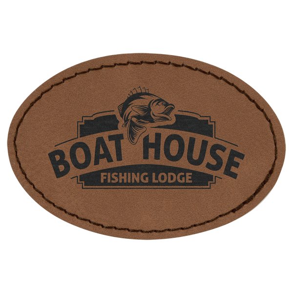 3" x 2" Oval Dark Brown Engraved Faux Leather Patch with Adhesive - Dark Brown