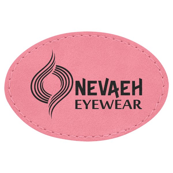 3" x 2" Oval Pink Engraved Faux Leather Patch with Adhesive - Pink