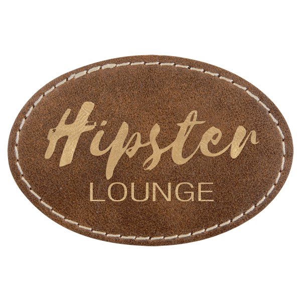 3" x 2" Oval Rustic/Gold Engraved Faux Leather Patch with Adhesive - Rustic