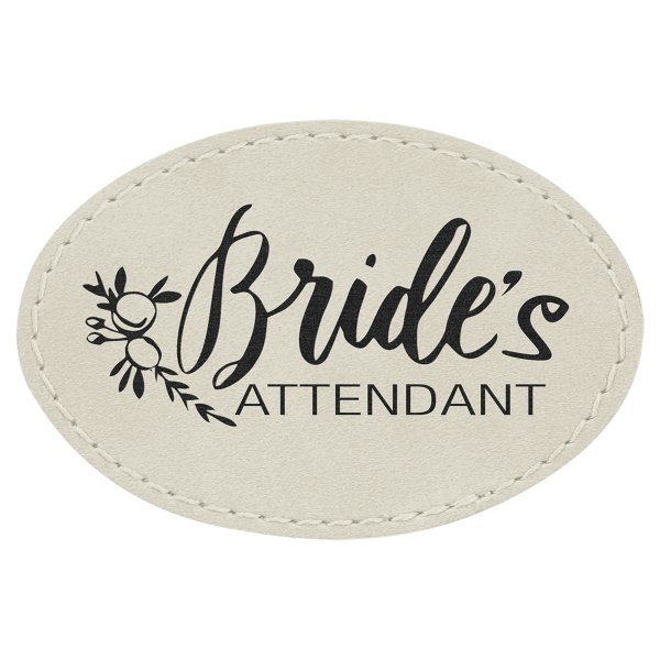 3" x 2" Oval White Engraved Faux Leather Patch with Adhesive - White