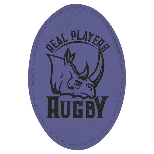 3" x 2" Purple Engraved Faux Leather Oval Patch with Kota Prof Adhesive - Purple