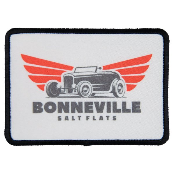 3 1/2" x 2 1/2" Rectangle Custom Printed Patch with Adhesive & Black Border - White/Black