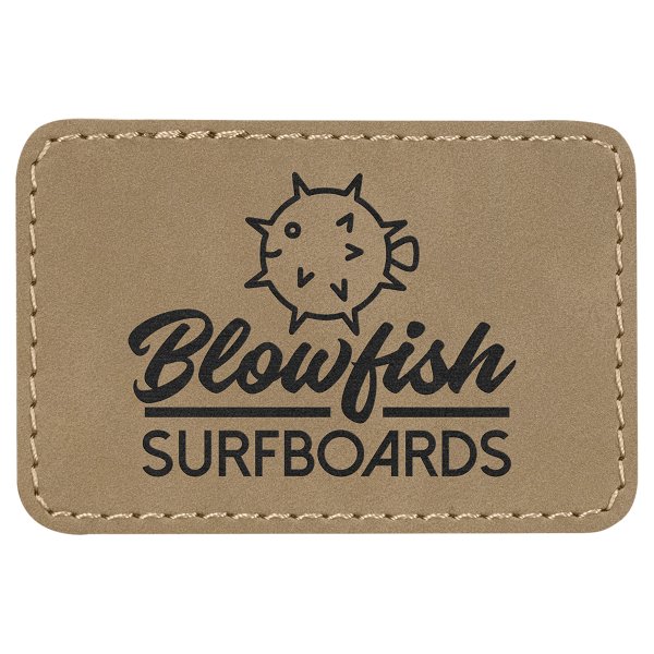 3" x 2" Rectangle Light Brown Engraved Faux Leather Patch with Adhesive - Light Brown