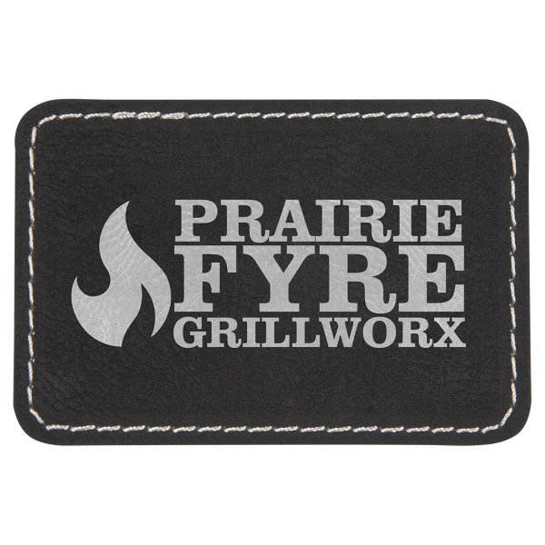 3" x 2" Rectangle Black/Silver Engraved Faux Leather Patch with Adhesive - Black