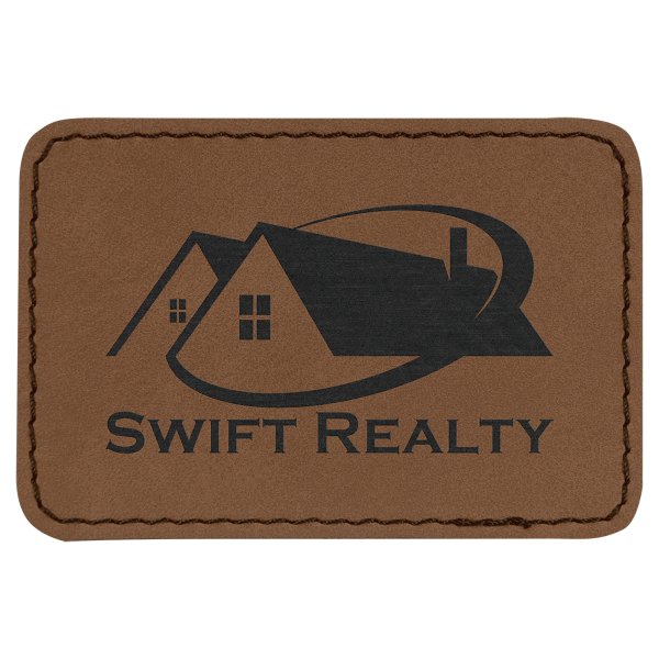3" x 2" Rectangle Dark Brown Engraved Faux Leather Patch with Adhesive - Dark Brown
