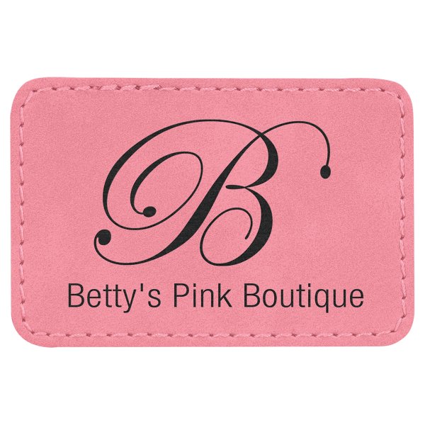 3" x 2" Rectangle Pink Engraved Faux Leather Patch with Adhesive - Pink