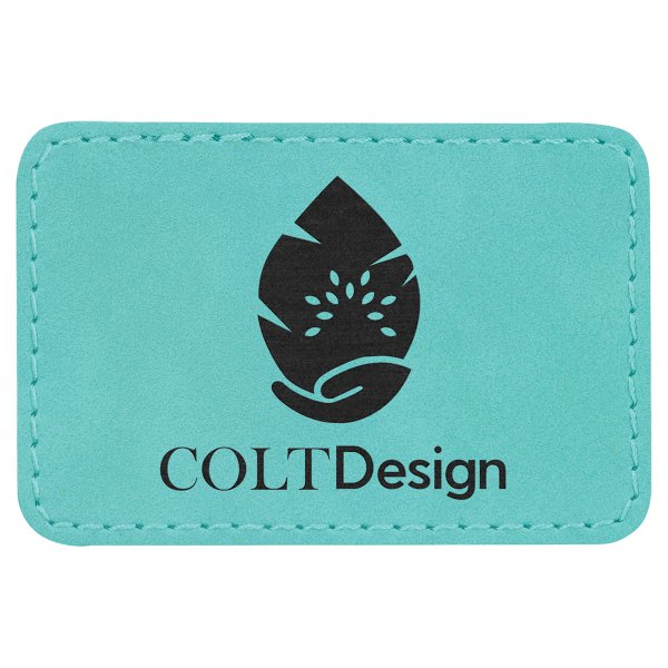 3" x 2" Rectangle Teal Engraved Faux Leather Patch with Adhesive - Teal