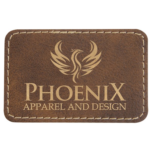 3" x 2" Rectangle Rustic/Gold Engraved Faux Leather Patch with Adhesive - Rustic