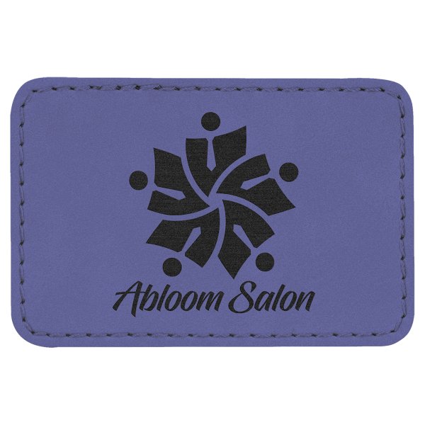 3" x 2" Rectangle Purple Engraved Faux Leather Patch with Adhesive - Purple